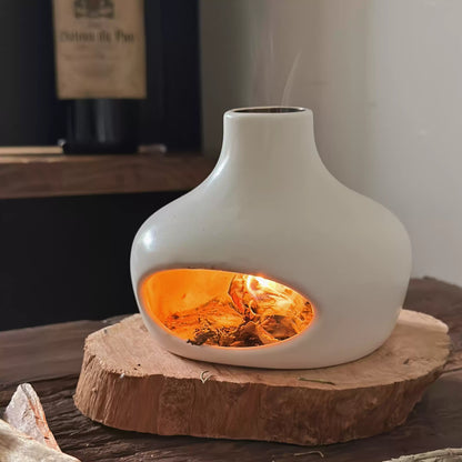 Handmade Ceramic Incense Burner – White Bottle Fireplace Design