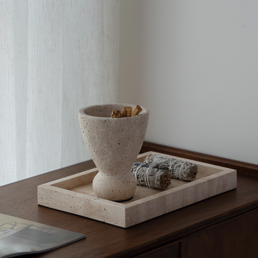 Natural Travertine Stone Incense Burner Set