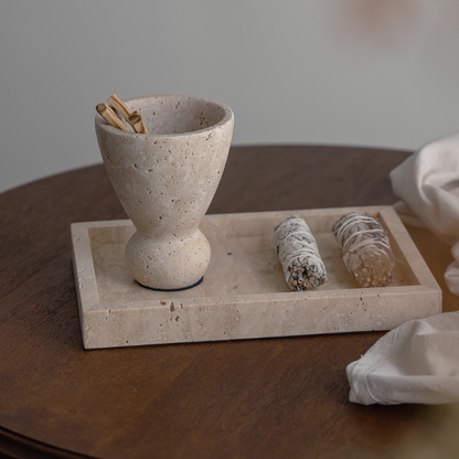 Natural Travertine Stone Incense Burner Set