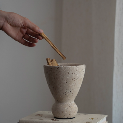 Natural Travertine Stone Incense Burner Set