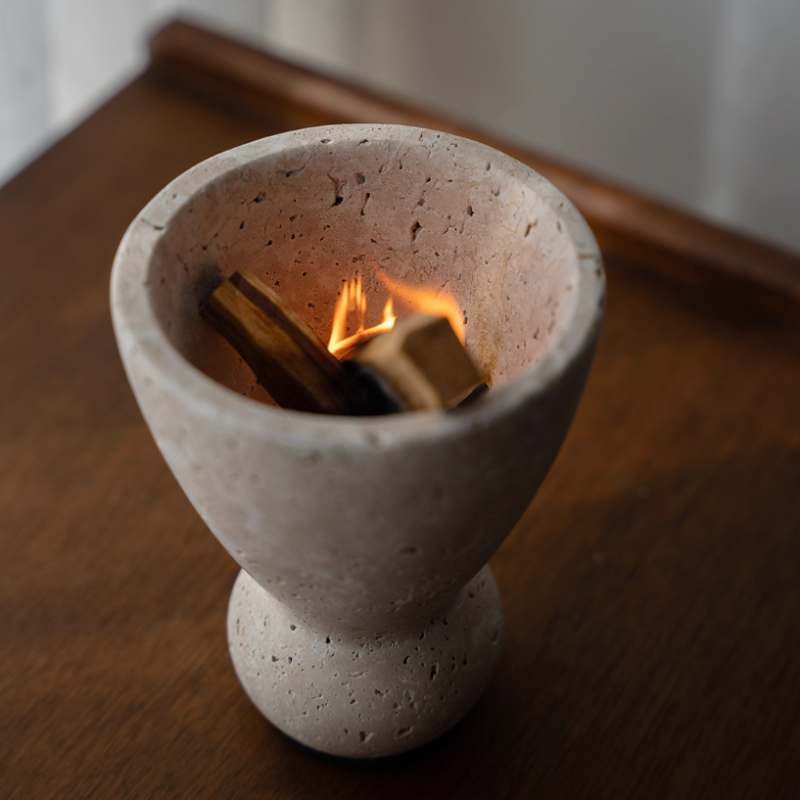 Natural Travertine Stone Incense Burner Set