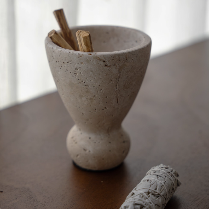 Natural Travertine Stone Incense Burner Set