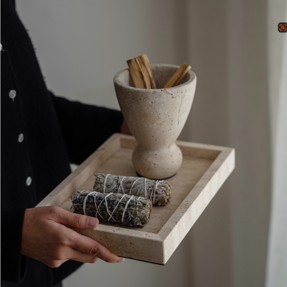 Natural Travertine Stone Incense Burner Set