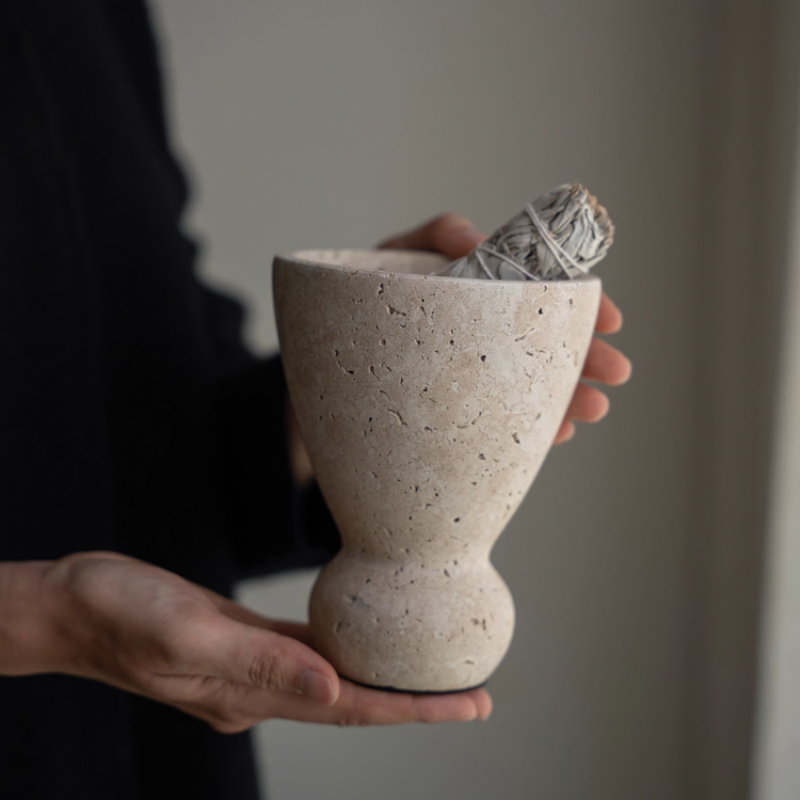 Natural Travertine Stone Incense Burner Set