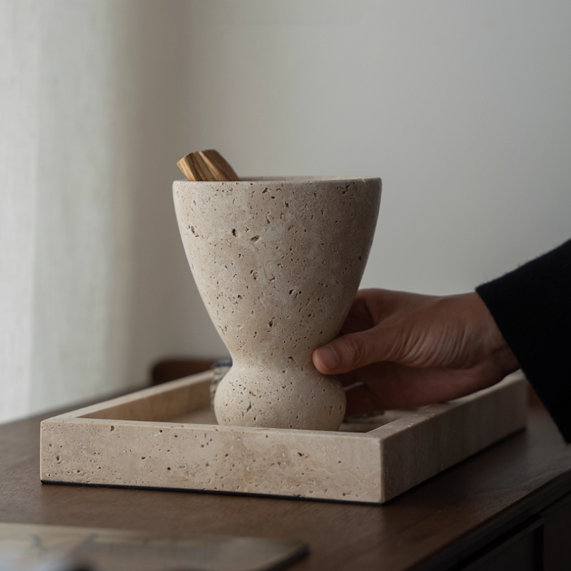 Natural Travertine Stone Incense Burner Set