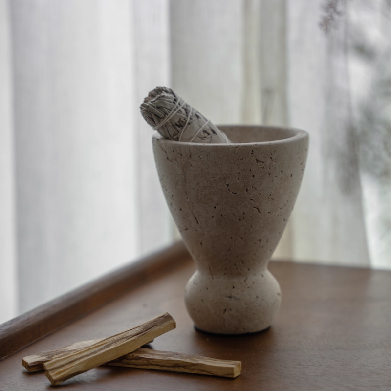 Natural Travertine Stone Incense Burner Set