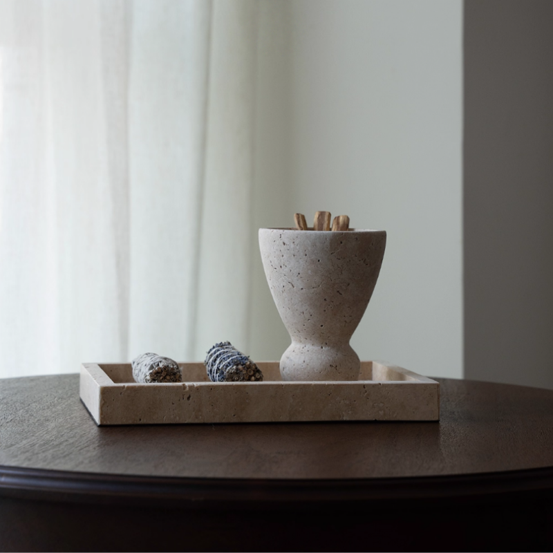Natural Travertine Stone Incense Burner Set