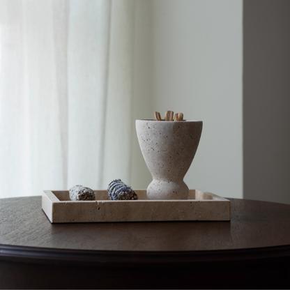 Natural Travertine Stone Incense Burner Set
