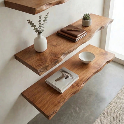 Natural Edge Pine Floating Shelf - 1.2" Thick Wall Display Shelf