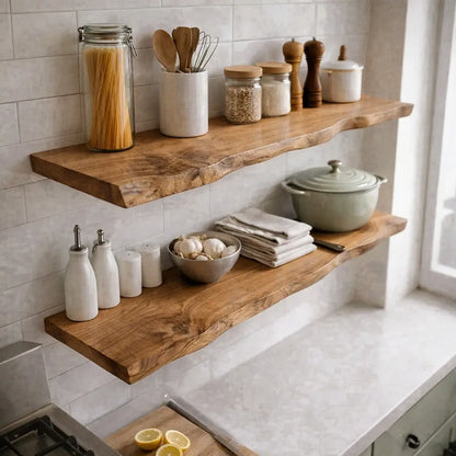Natural Edge Pine Floating Shelf - 1.2" Thick Wall Display Shelf