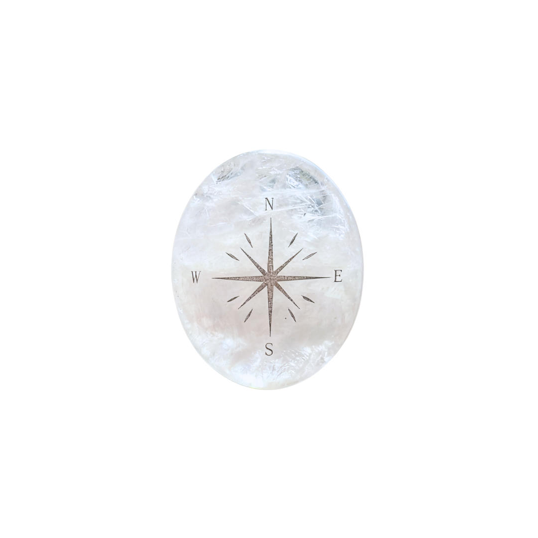 Clear Quartz Palm Stone - Compass Star