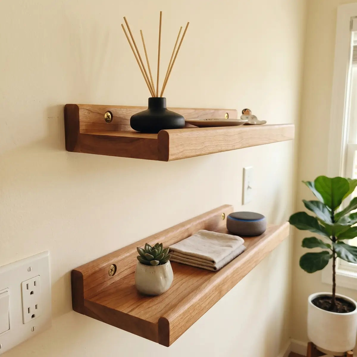 Solid Cherry Wood Picture Ledge Shelf with Front Lip